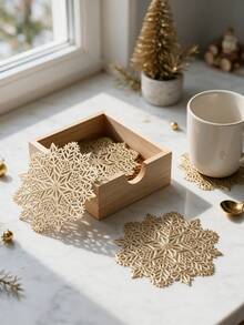 12pcs, Christmas, Gold Hollow PVC Drink Coasters, Washable Table Decor, Non-Slip Tableware Mats, Breathable Heat Dissipation Cup Holders, Lightweight And Easy To Store, Suitable For Restaurants, Cafes, Homestays, Applicable For Afternoon Tea, Holidays, Parties, Gatherings, Weddings, Dinner Parties. - Multicolor - View 7