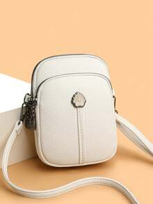 Minimalist Solid Color PU Leather Crossbody Small Bag, Multi-Compartment Zipper Square Bag, Versatile Daily Commute Shoulder Bag - Multicolor - View 1