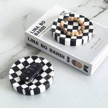 天然大理石馬賽克珠寶托盤，現代極簡梳妝台收納裝飾，正方形與圓形可選 - 黑白 - 查看 10