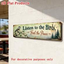 [2D Flat], 1pc 15.75x3.94 Inches - Vintage Sparrow Long Hanging Sign, Forest Pine Tree Distressed Metal Decorative Plate, Farmhouse Garden Porch And Peace Quote Wall Decor (Random Style) - A - View 7