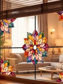Mandala Gradient Floral Glass Sticker - PVC Decorative Sticker, Suitable For Living Room And Bedroom Glass Surfaces, Double-Sided Visible Glass Decal - B - View 3