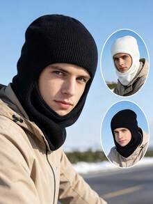 1pc Men's Autumn/Winter Balaclava Knitted Beanie Hat, Outdoor Cycling Cold Protection Face & Neck Guard Integrated Woolen Cap - 1 - View 1