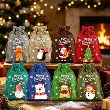 1pc Colorful Christmas Linen Gift Bag,Santa Claus Drawstring Pouch,Suitable For Holiday Party Gifts And Jewelry Storage,Perfect For Christmas And New Year Party Supplies - Multiple Styles - View 1