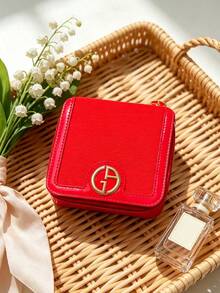 Armani 紅色拉鍊化妝包，附腕帶，經典 Logo 便攜式化妝收納包，適用日常與旅行使用 ARMANI‑GIFT‑81 - 紅色 - 查看 1
