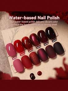 LILY'CUTE Set 6 Pcs 7ml Kutek Berbasis Air, Kutek Kuku Seri Merah Multi Warna, Kering Udara, Perlengkapan Manikur untuk Penggunaan DIY di Rumah & Salon Sepanjang Musim - MultiWarna - View 2