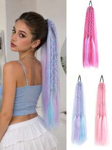 A Gradient Braided Ponytail With A Star Pendant, Elastic Hair Tie, And Colorful Hair Accessories, Perfect For Cosplay And Holiday Party Outfits. - Multicolor - View 2