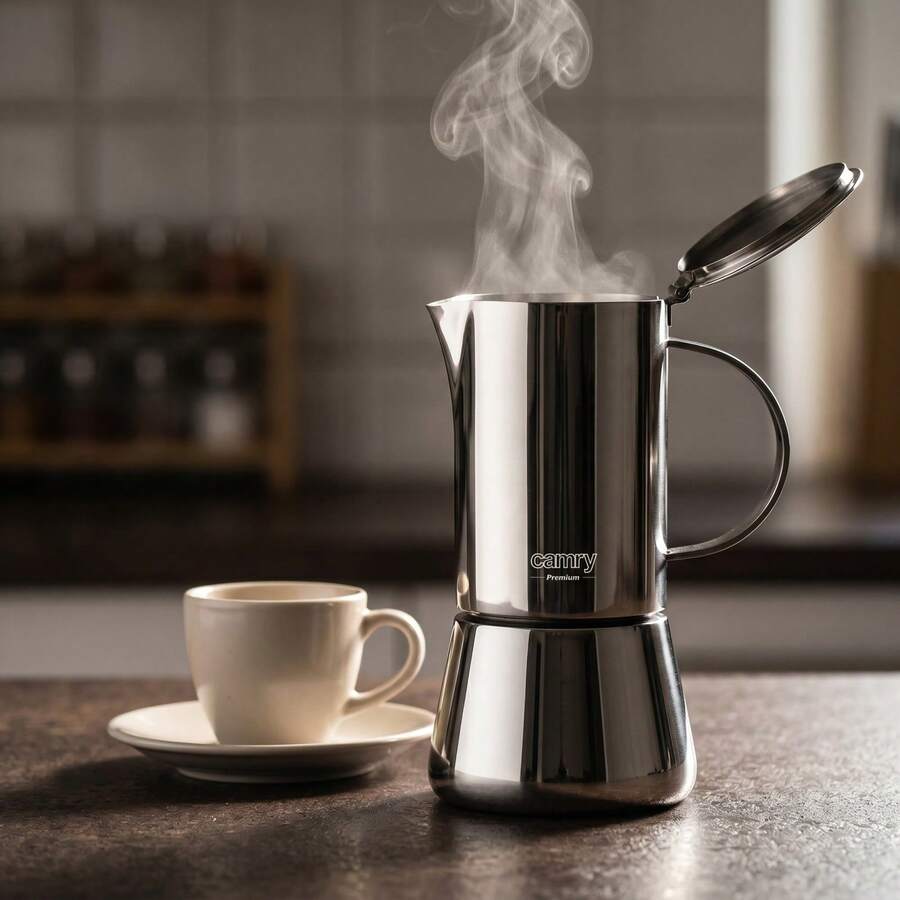 CAMRY Espresso Maker, Stovetop Espresso Pot, Coffee Percolator - Classic Design, Durable Construction, Compact - Silver - View 1