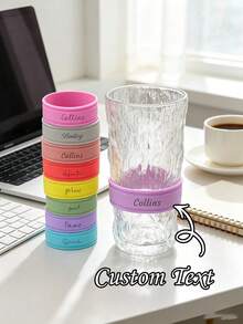Personalized Bottle Labels, Cup Labels, Straw Cup Labels, Water Bottle Labels, Sports Water Bottle Labels, Engraved Water Bottle Bands, Personalized Sports Water Bottle Labels, Bottle Labels, Straw Cup Label Bands, Home, Customized Silicone Bottle Labels - Multicolor - View 2