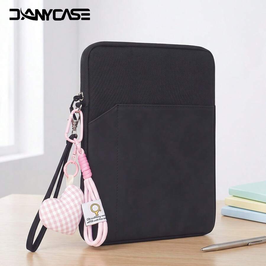 DANYCASE 8-13.3 吋平板保護殼，心形蝴蝶結裝飾，相容 iPhone X、HU、AWEI 數位包，黑色