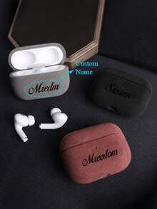 Personalized Customized Initials Engraving Name Low Luxury Fur Pattern Synthetic Leather Earphone Case Compatible With Airpods 1 2 3 4 Pro 2 Protective Case - Multicolor - View 1