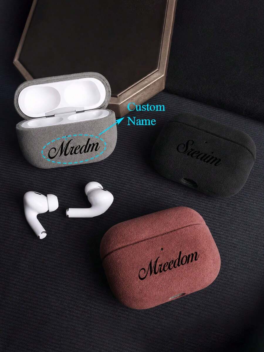 Personalized Customized Initials Engraving Name Low Luxury Fur Pattern Synthetic Leather Earphone Case Compatible With Airpods 1 2 3 4 Pro 2 Protective Case - Multicolor - View 1