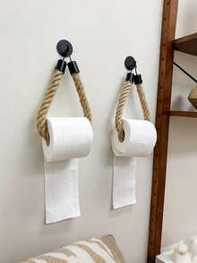 Jute Rope Toilet Paper Holder, Bathroom Tissue Rack, Drill-Free Wall Mount Design, Can Hang Face Towels And Hand Towels, Handmade Toilet Paper Storage, Home And Commercial Use, Office Kitchen Bathroom Decor Accessories, Apartment Essentials - Multicolor - View 5
