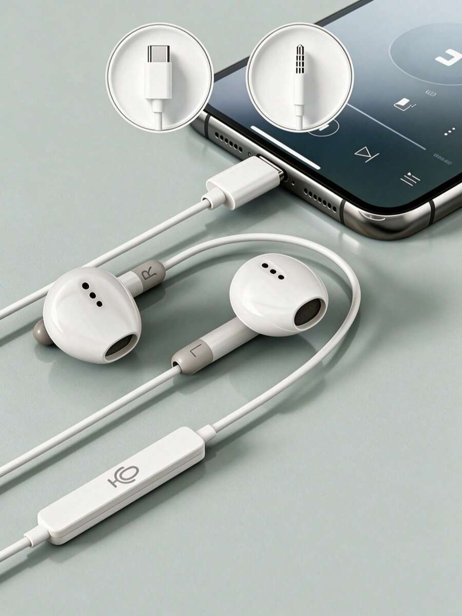 Type C Wired Earphones, 3.5mm Round Plug, USB C In-Ear Headphones, Electronic Call And Music Bass Stereo In-Ear Headphones, Compatible With IPad/PC - View 1