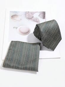 1 Set Dasi dan Sapu Tangan Saku Pria Motif Garis Diagonal Bertekstur Vintage, Aksesoris Jas untuk Acara Bisnis, Perjamuan, dan Pernikahan - MultiWarna - View 1