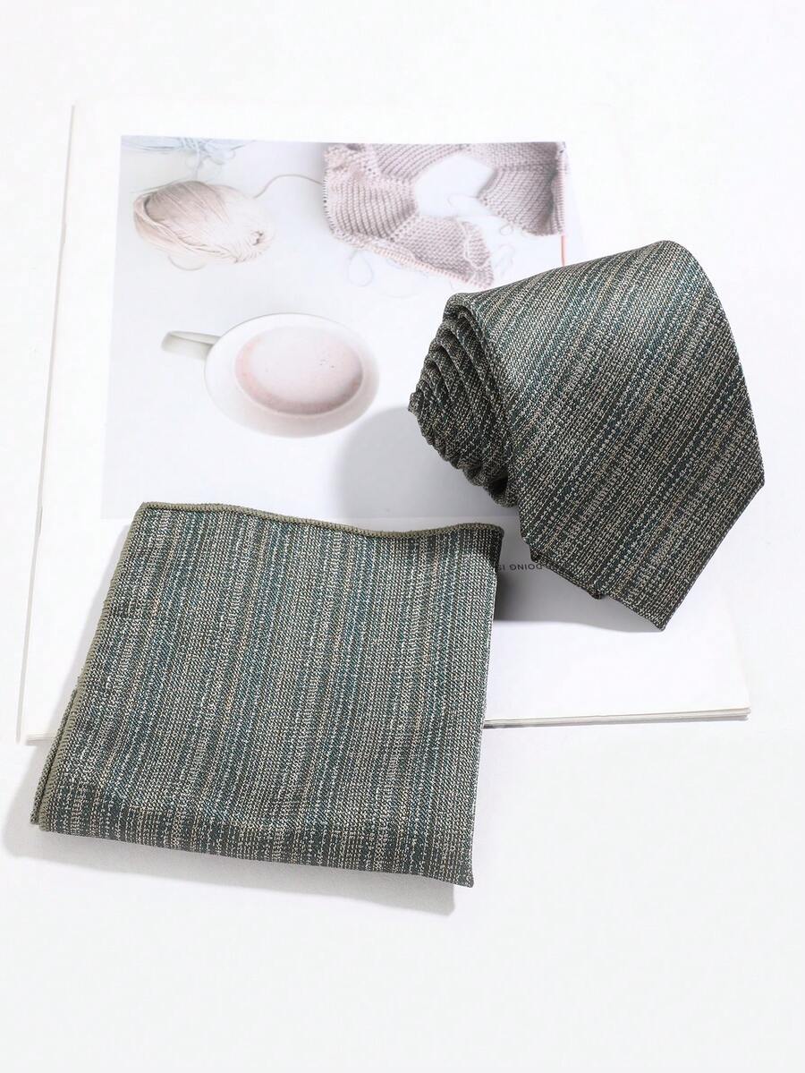 1 Set Dasi dan Sapu Tangan Saku Pria Motif Garis Diagonal Bertekstur Vintage, Aksesoris Jas untuk Acara Bisnis, Perjamuan, dan Pernikahan - MultiWarna - View 1