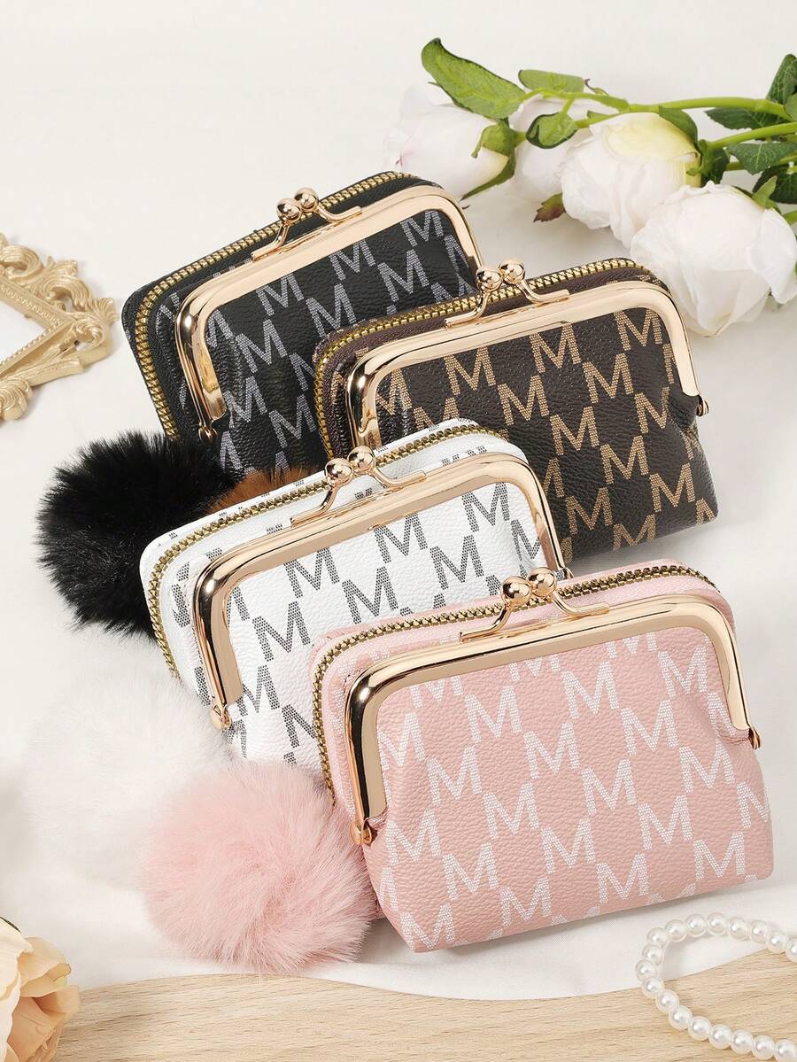 With A Pom-Pom Charm, New Letter Printed Card Bag Can Be Split And Used As A Multifunctional Large Capacity Storage Bag