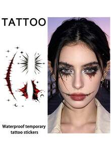 1pc Halloween Joker Temporary Tattoo Sticker, Waterproof And Sweat-Resistant Disposable, Suitable For Women And Men, Can Be Applied To Face, Arm, Waist, Chest, Leg, Abdomen, Neck, Hand, Finger, Back, Suitable For Dance Party Stage Performance, Modern Body Art - Multicolor - View 7