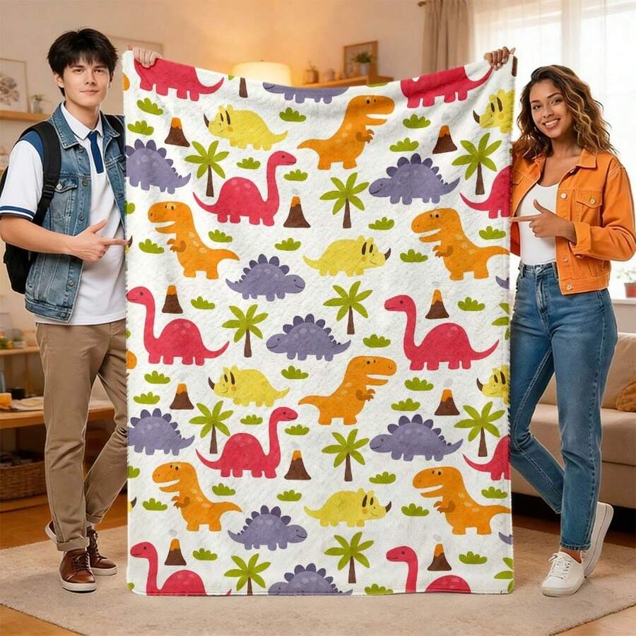 1pc Cartoon Dinosaur Flannel Blanket UltraSoft, Warm, Machine Washable ...