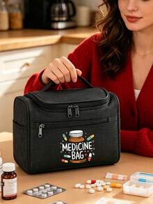Portable Pill Bag, Medicine Pattern, Multi-Compartment Medicine Storage Bag, Multi-Functional Handbag - Multicolor - View 3