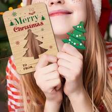 3pcs Unfinished Wooden Greeting Cards With "Merry Christmas" Text, Creative Cut-Out Design, Includes 3 Christmas Tree Shaped Ornaments, Ideal Christmas Gift For Friends And Family - A - View 3