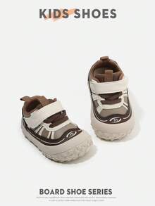 1 Pair Infant Toddler Colorblock Patchwork Hook & Loop Closed Toe Flat Casual Sneakers For Daily Wear [Select By Actual Cm Inner Length] - Khaki - View 4