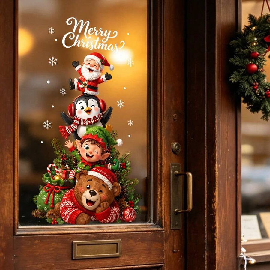 1/3pcs Reusable Adorable Santa Claus Window Decals, Double-Sided PVC Static Adhesive Glass Stickers, Suitable For Homes, Shops, Classrooms, And More - Multicolor - View 1