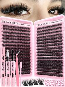 320/384pcs Of D-Type Curly Eyelash Clusters,With Simulated Mink Fur Texture And Natural Eyelash Clusters Available In Manga Style,With Elongated Eye Tails And Enlarged Eyes In Various Styles. Soft Eyelash Self-Adhesive Set,Eyelashes Can Be Reused. - Pink - View 5