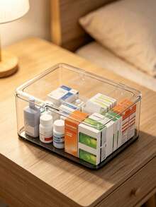 Large Capacity Flip Cover Medicine Box, Makeup Box Storage Acrylic Transparent Storage Box, Flip Top Desktop Cosmetics Dust-Proof Storage Box, Snack And Miscellaneous Sorting Box, Household Mini Medicine Box, Face Masks, Unique Gift For Thanksgiving And Christmas For Family, Mother, Female Friends Or Yourself - Multicolor - View 5