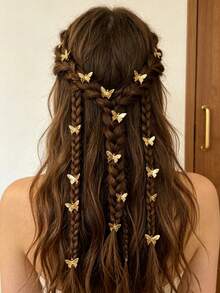 10pcs Metal Butterfly Hair Clips, Open Weave Hair Clips, 1pc Girls Braid Fixing Hair Clip, Hip-Hop Style Headpiece - Gold - View 1