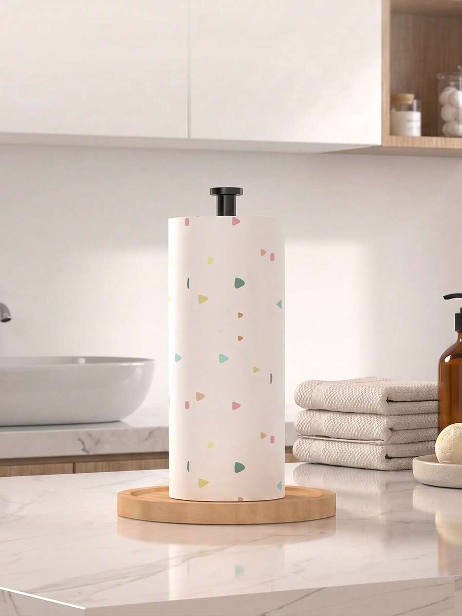 Wooden Base Paper Towel Holder, Suitable For Kitchen Countertop, Vertical Kitchen Paper Towel Roll Holder, Suitable For Bathroom Countertop, Freestanding Paper Towel Dispenser, Suitable For Large Paper Towel Rolls, Freestanding Paper Towel Dispenser, Kitchen Countertop Paper Towel Organizer. - Multicolor - View 1