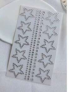 1 Sheet 10 Star Rhinestone Stickers, Silver Glitter Sequin Self-Adhesive Crystal Star Stickers, For Face, Hair, Makeup, Body, Crafts, Festival Decoration, 1 Sheet - White - View 3