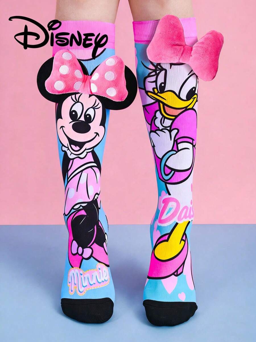 1 Pair Disney Kids Mid-Calf Socks 3D Cute Minnie Daisy Socks, Fun Christmas Gift For Autumn/Winter - Multicolor - View 1