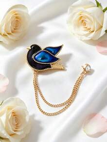 1pc Tassel Bird Brooch, Graceful Avian Pin, Retro Aesthetic, Unisex Lapel Decor, Brooches For Ladies Elegant, Fall Ornament For Events & Dressy Wear - Bird Style B - View 6