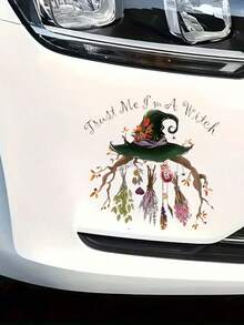 1pc Witch Hat And Broom Decoration Sticker, Vinyl Sticker - Durable, Easy To Apply Decor, Suitable For Cars, Laptops, Refrigerators, Tables, Water Bottles, Suitable For Various Surface Decoration - D - View 4