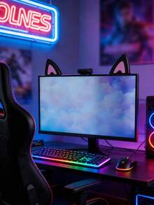 1 Set Acrylic Cat Ear Screen Decor, Computer Monitor Decoration Accessories, Cute Gaming Desk Decor, Girly Desktop Aesthetic Decor, Pink & Black Color Screen Top Decor, Suitable For Home Office, Bedroom, Study, Gaming Space, Live Streaming Workspace Desktop Upgrade - Multicolor - View 11