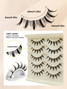 5 Pairs Natural Manga Anime False Eyelashes, Strip Lashes, Transparent Stem Transparent Band, Cosplay False Eyelashes, Suitable For Daily Wear And Various Occasions, Easy To Wear And Reusable, Suitable For Beginners, Manga Lashes, Spiky Lashes - Black - View 3