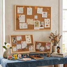 1pc Cork Bulletin Board, Oak Frame Pin Board, Office Home Decor, Information Board, Back To School Classroom Decoration Material - 1PC - View 4