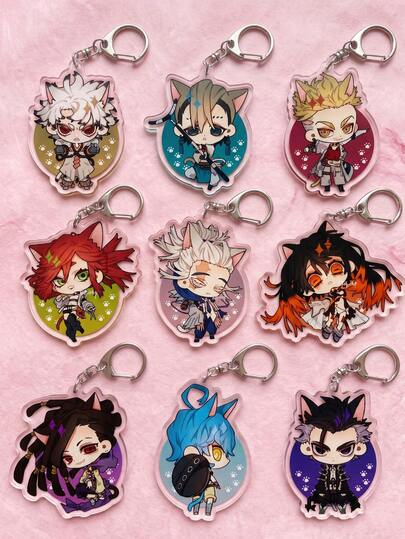 9pcs Gachiakuta Neko Themed Acrylic Keychains, Featuring Chibi Cat Ear Characters And Cute Paw Print Background Design, Bag Charms, Suitable For: Back To School, Gift For Anime Fans, Exquisite Collection, All Seasons.