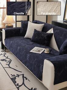 1pc Chenille Sofa Cover, 3D Floral Pattern, Minimalist Surprise Style, Anti-Slip & Anti-Scratch Protection, All Season Sofa Cushion, Home Decor - Navy Blue - View 1
