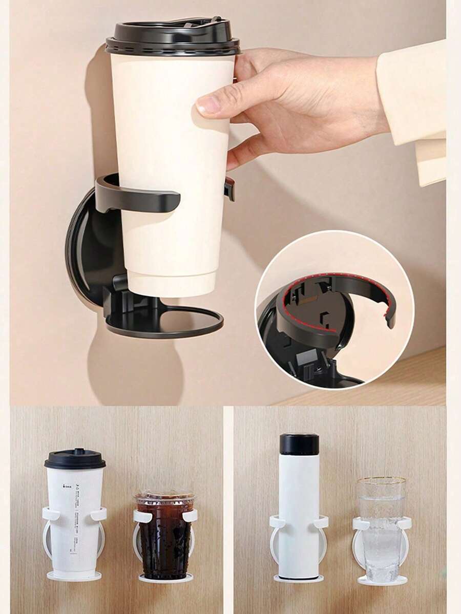 2/1pc Foldable Wall-Mounted Cup Holder, No-Drill Coffee Cup Storage Rack, Suitable For Desk And Cabinet Door, Space-Saving Cup Organizer For Office, Dorm And Home Daily Use - Multicolor - View 1