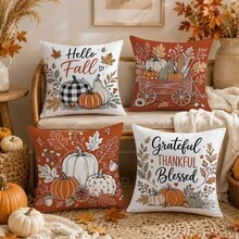 4pcs Vintage Autumn Pumpkin Pattern Cushion Covers, Single-Sided Printed Skin-Friendly Peach Skin Velvet Material, 45*45CM Pillow Covers Suitable For Room Decoration, Indoor Sofa Living Room Decoration Party Decoration, Decorative Cushion Covers Gift - Multicolor - View 5