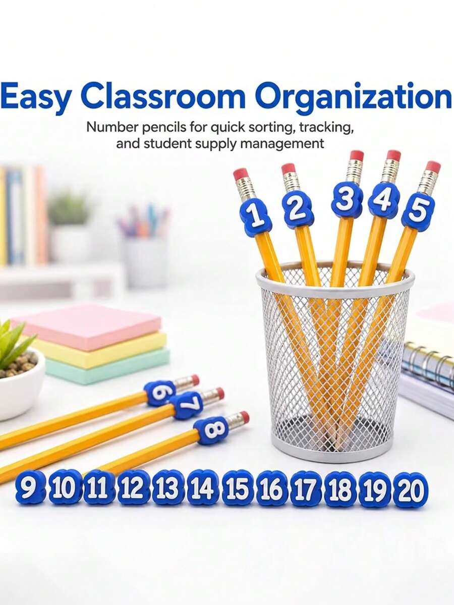 Numbered Pencil Cap Set, Reusable Classroom Pencil Labels For Teacher Organization, Student Supply Tracking Markers, Desk And Art Supply Storage Box Management Tool, Reusable Classroom Pencil Labels With Numbered Caps, Suitable For Teachers, School Stationery Organization, Pencil Tracking Markers, Applicable To School, Office, Home Teaching Labeling System - Multicolor - View 1