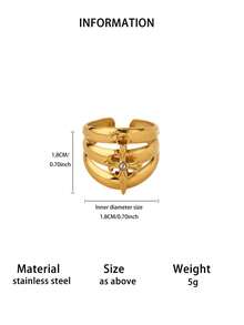 1Pc Vintage Triple Band Open Ring With Cross Charm, Stainless Steel Ring, Gold Ring, Edgy Punk Style Jewelry For Party, Christmas Gift - Multicolor - View 9