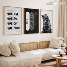 3 Pieces Set Frameless Retro Black And White Gallery Wall Art, Y2K Aesthetic Fashion Collage Poster Set, Grunge Leopard Print, Suitable For Dormitories, Bedrooms, And Apartments | Avant-Garde Room Decoration, Selected Wall Gallery - Multicolor - View 7