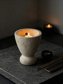 1pc Aesthetic Bulky‑Base Curved Outline Candle Holder Practical Candle Container For Dining Table Entryway Bedroom Wedding Festive Home Decoration - Stone Cup - View 4
