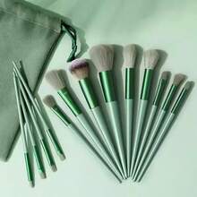 1pc Mint Green Makeup Brush Set, Portable Soft Bristle Blush Brush, Eyeshadow Brush, Powder Brush, Contour Brush, Concealer Brush, Full Set Makeup Tools With Velvet Storage Bag, Random Color - Mint Green - View 7