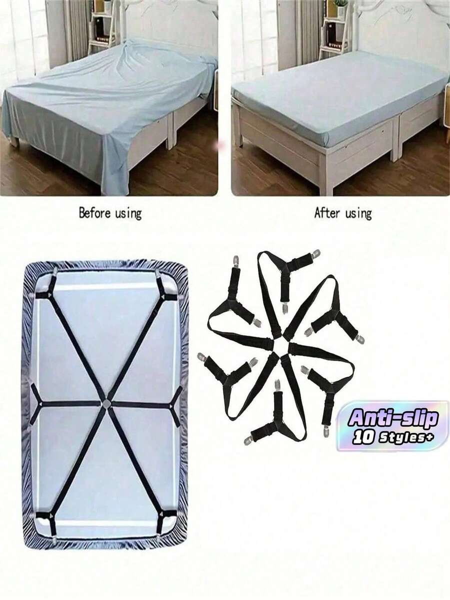 1pc/Set Bed Sheet Fastener - Adjustable Elastic Bed Sheet Fixing Strap, Suitable For Full, Queen, King, Twin Size, 6-Way Cross Bed Sheet Clips Suspension Strap, Suitable For Round And Square Mattresses. Home Storage, Perfect Gift