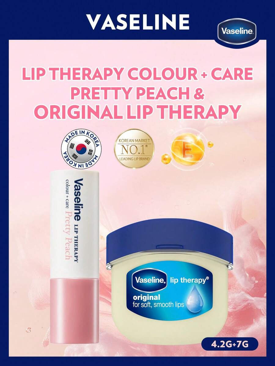 Vaseline 凡士林唇部護理迷你罐組,原配方與玫瑰色滋潤護唇膏組合,2 X 7g - 原味 7 克 + 蜜桃色護色霜 4.2 克 - 查看 1