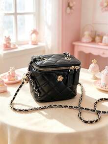 Quilted Mini Crossbody Bag, Gold Hardware Chain Shoulder Bag, Suitable For Daily, Party And Date Small Zipper Square Bag - Multicolor - View 3