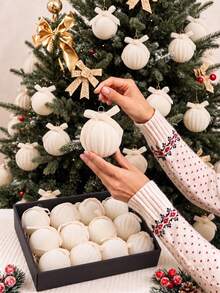 12pcs Flocked Christmas Ball Ornaments, White Flocked Christmas Tree Hanging Decor, Flocked Christmas Ball Decoration Set With Bows, Suitable For Christmas Tree, Holiday Wreath, Garland, Fireplace Decor, Wedding Party Christmas Decoration - Multicolor-d - View 2